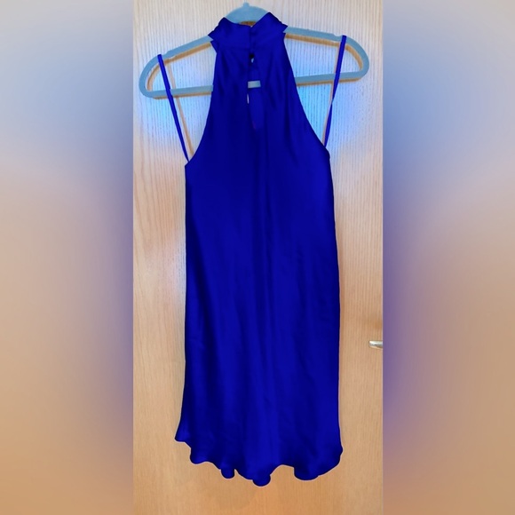 NWT Mimi Maternity Silk High-Neck Sleeveless Dress in Cobalt Blue- S-Pockets! - Picture 2 of 5